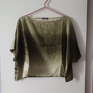 Maya Negri Green Ombre Silk Blend Boxy Pullover Blouse L/XL